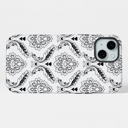 Rococo Damask Line Pattern Black on White iPhone Hoesje (Achterkant horizontaal)