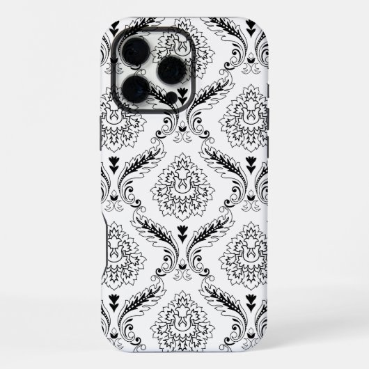 Rococo Damask Line Pattern Black on White iPhone Hoesje (Achterkant)