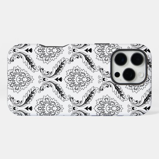 Rococo Damask Line Pattern Black on White iPhone Hoesje (Achterkant horizontaal)