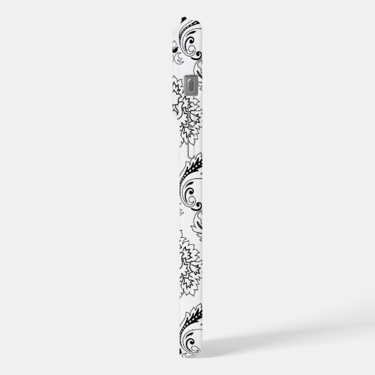 Rococo Damask Line Pattern Black on White iPhone Hoesje (Linkerkant)