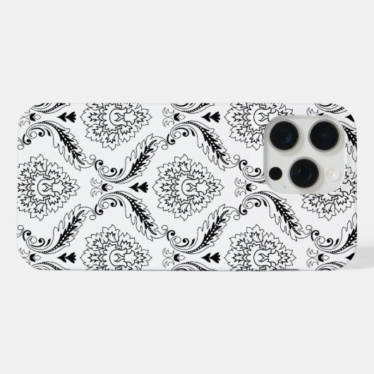 Rococo Damask Line Pattern Black on White iPhone Hoesje (Achterkant horizontaal)