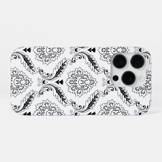 Rococo Damask Line Pattern Black on White iPhone Hoesje (Achterkant horizontaal)
