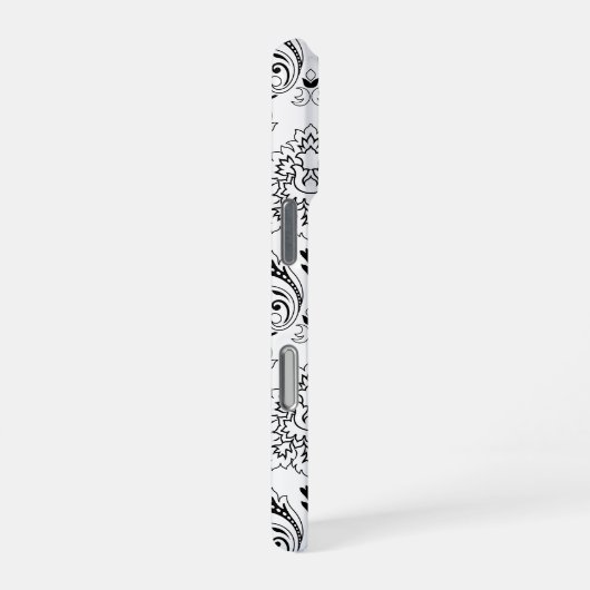 Rococo Damask Line Pattern Black on White iPhone Hoesje (Rechterkant)