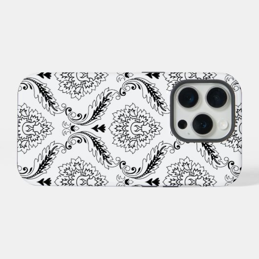 Rococo Damask Line Pattern Black on White iPhone Hoesje (Achterkant horizontaal)