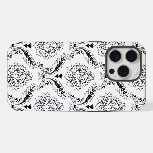 Rococo Damask Line Pattern Black on White iPhone Hoesje (Achterkant horizontaal)