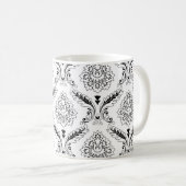 Rococo Damask Line Pattern Black on White Koffiemok (Voorkant rechts)