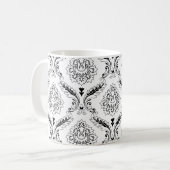 Rococo Damask Line Pattern Black on White Koffiemok (Voorkant links)