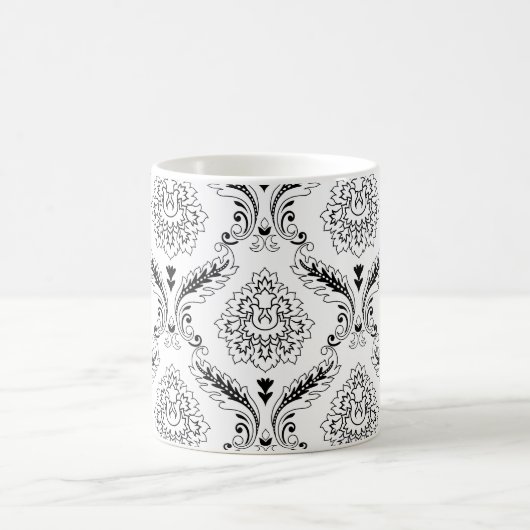 Rococo Damask Line Pattern Black on White Koffiemok (Center)