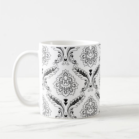 Rococo Damask Line Pattern Black on White Koffiemok (Links)