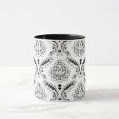 Rococo Damask Line Pattern Black on White Mok (Midden)