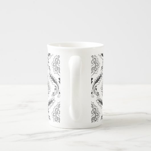 Rococo Damask Line Pattern Black on White Porselein Kop (Achterkant)