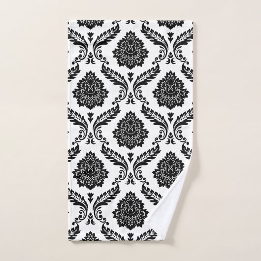 Rococo Damask Mixed Pattern Black on White Bad Handdoek (Handdoek)