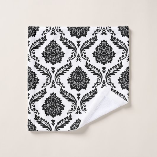 Rococo Damask Mixed Pattern Black on White Bad Handdoek (Wasdoekje)
