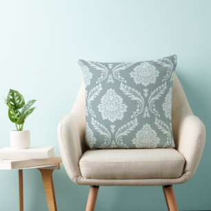 Rococo Damask Off-Set Patroon Eendenei Blauw+Turqu Kussen