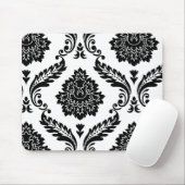 Rococo Damask Off-Set Patroon Zwart op Wit Muismat (Met muis)