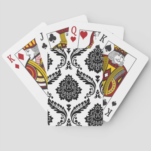 Rococo Damask Off-Set Pattern Black on White Pokerkaarten (Achterkant)