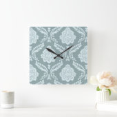 Rococo Damask Off-Set Pattern Duck Egg Blue+Teal Vierkante Klok (Huis)