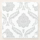 Rococo Damask Offset Patroon Zwart op Wit Glazen Onderzetter (Achterkant)