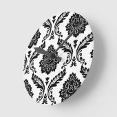 Rococo Damask Offset Patroon Zwart op Wit Ronde Klok (Hoek)