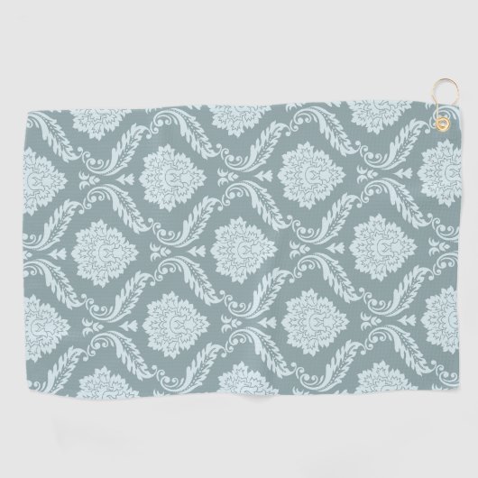 Rococo Damask Patroon Eendenei Blauw+Teal Golfhanddoek (Horizontaal)