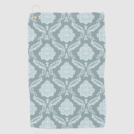 Rococo Damask Patroon Eendenei Blauw+Teal Golfhanddoek (Voorkant)