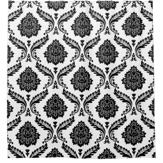 Rococo Damask Pattern Black on White Douchegordijn (Voorkant)