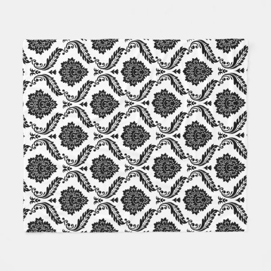 Rococo Damask Pattern Black on White Fleece Deken (Voorkant (Horizontaal))