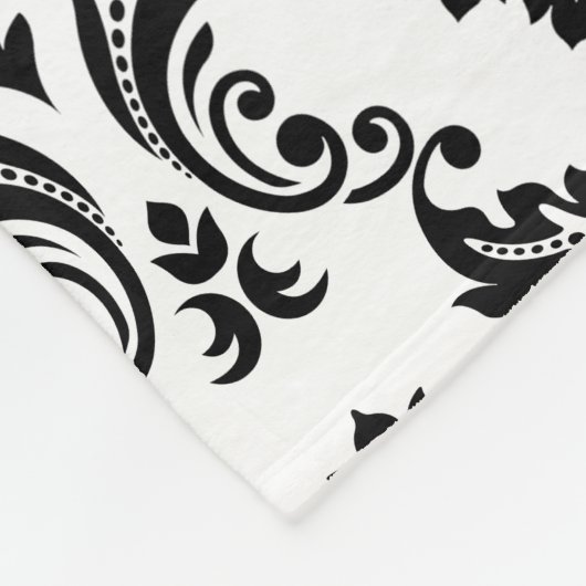 Rococo Damask Pattern Black on White Fleece Deken (Hoek)