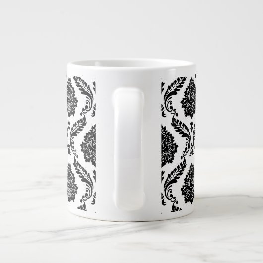 Rococo Damask Pattern Black on White Grote Koffiekop (Achterkant)