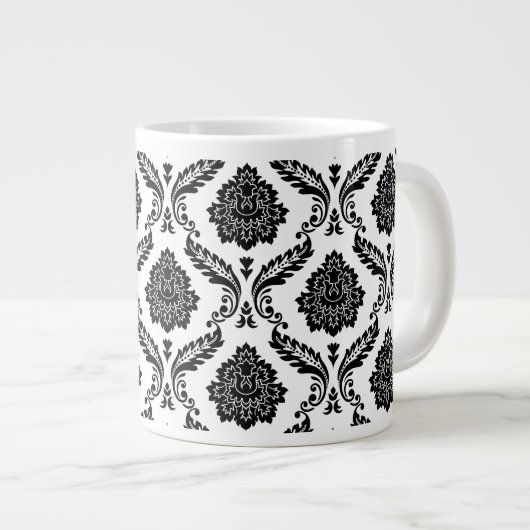 Rococo Damask Pattern Black on White Grote Koffiekop (Voorkant rechts)