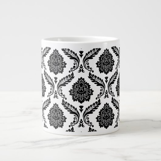 Rococo Damask Pattern Black on White Grote Koffiekop (Voorkant)