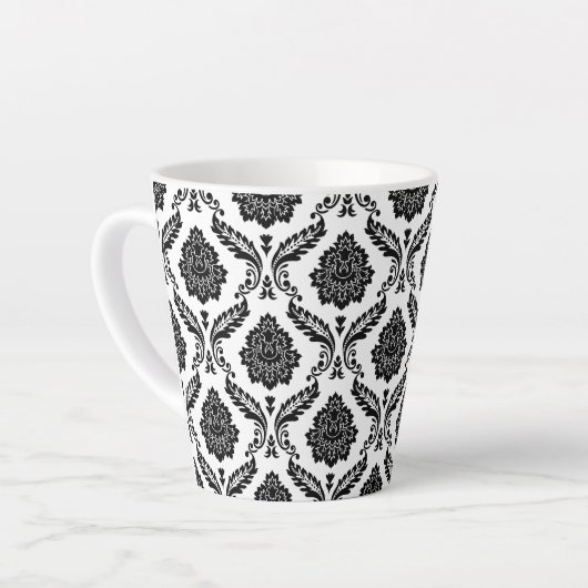 Rococo Damask Pattern Black on White Latte Mok (Linkerhoek)
