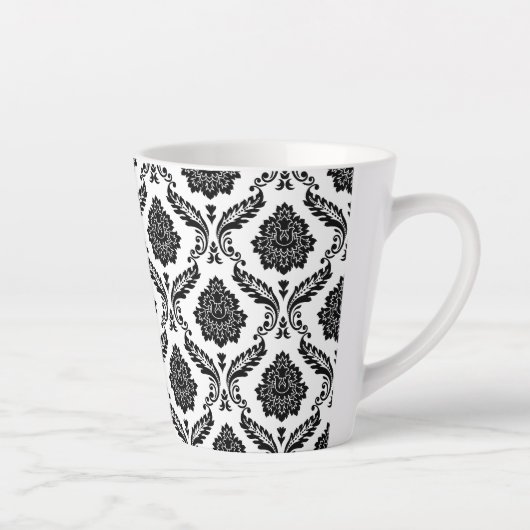 Rococo Damask Pattern Black on White Latte Mok (Rechts)