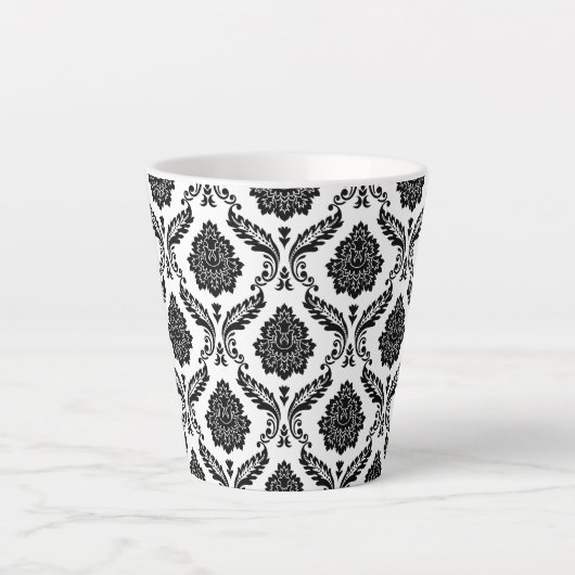 Rococo Damask Pattern Black on White Latte Mok (Voorkant)