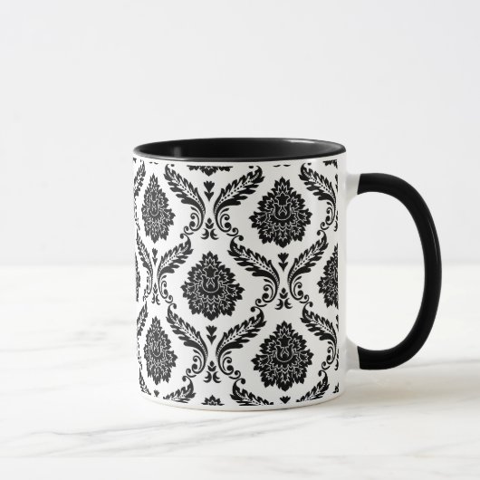Rococo Damask Pattern Black on White Mok (Rechts)