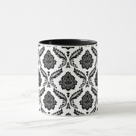 Rococo Damask Pattern Black on White Mok (Midden)
