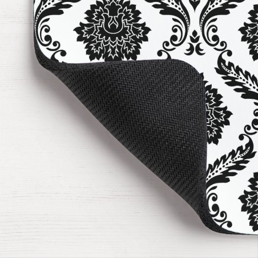 Rococo Damask Pattern Black on White Muismat (Hoek)