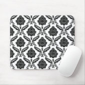 Rococo Damask Pattern Black on White Muismat (Met muis)