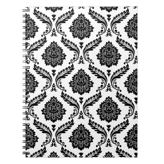 Rococo Damask Pattern Black on White Notitieboek (Voorkant)