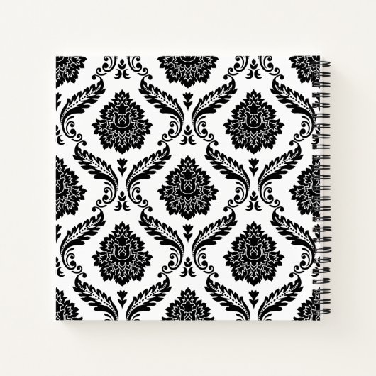 Rococo Damask Pattern Black on White Notitieboek (Achterkant)