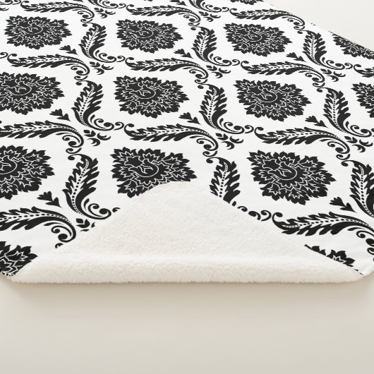 Rococo Damask Pattern Black on White Sherpa Deken (3/4)