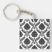 Rococo Damask Pattern Black on White Sleutelhanger (voorkant)