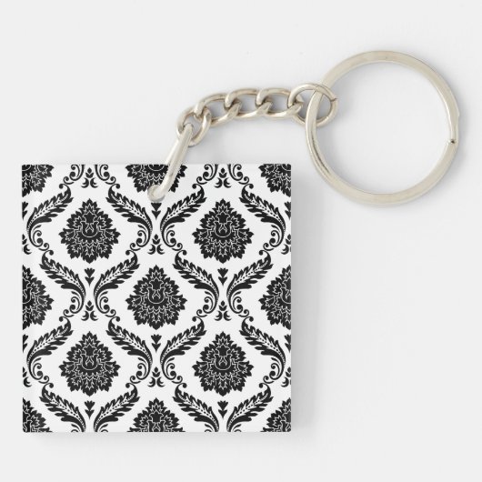 Rococo Damask Pattern Black on White Sleutelhanger (Achterkant)