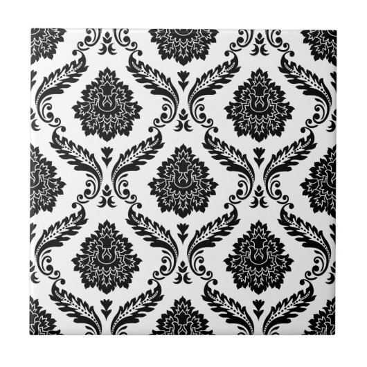 Rococo Damask Pattern Black on White Tegeltje (Voorkant)