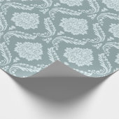 Rococo Damask Pattern Duck Egg Blue+Teal Cadeaupapier (Hoek)