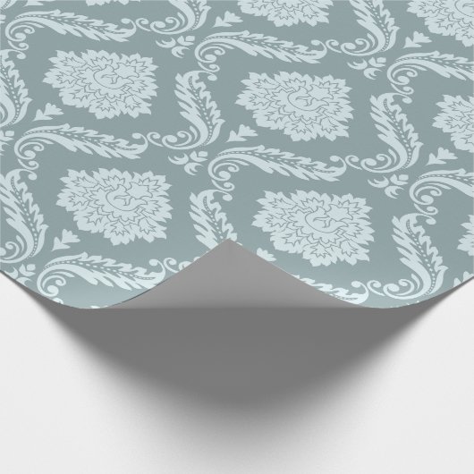 Rococo Damask Pattern Duck Egg Blue+Teal Cadeaupapier (Hoek)