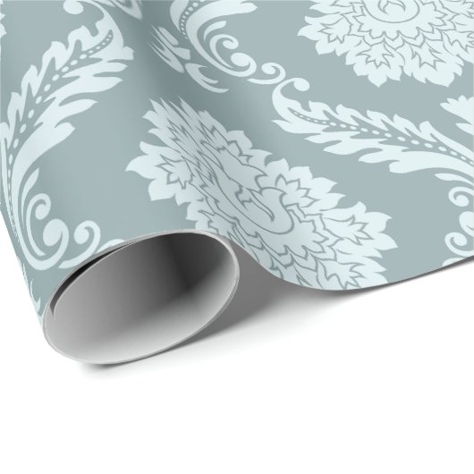Rococo Damask Pattern Duck Egg Blue+Teal Cadeaupapier (Rol Hoek)