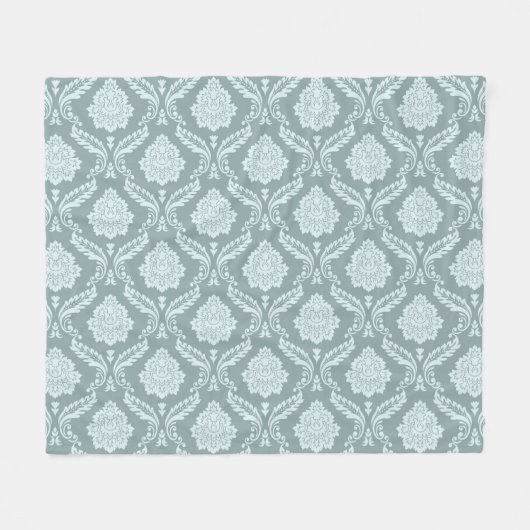 Rococo Damask Pattern Duck Egg Blue+Teal Fleece Deken (Voorkant (Horizontaal))