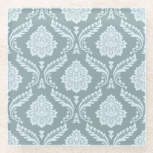 Rococo Damask Pattern Duck Egg Blue+Teal Glazen Onderzetter (Voorkant)