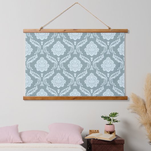 Rococo Damask Pattern Duck Egg Blue+Teal Hangend Wandkleed (Slaapkamer)